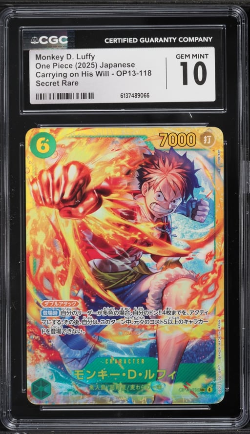 2025 One Piece Japanese Carrying On His Will SEC Monkey D. Luffy #OP13-118 CGC 10 GEM MINT