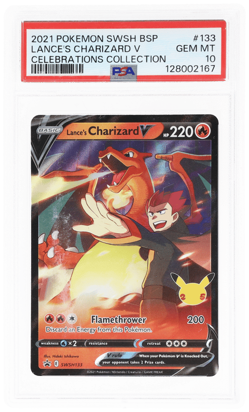 2021 Pokemon Sword and Shield Black Star Promo Celebrations Collection Lance's Charizard V #SWSH133 PSA 10