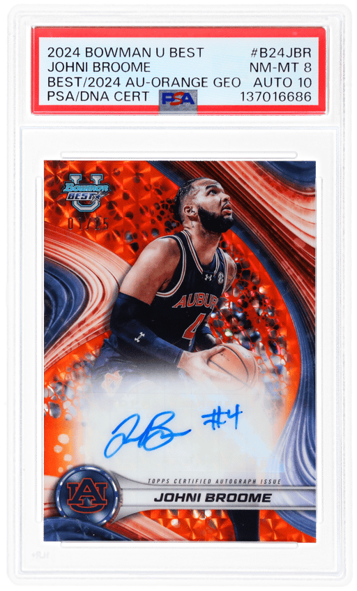 2024 Bowman's Best University Best of '24 Autograph Orange Geometric Refractor Johni Broome #B24JBR 1/25 PSA 8