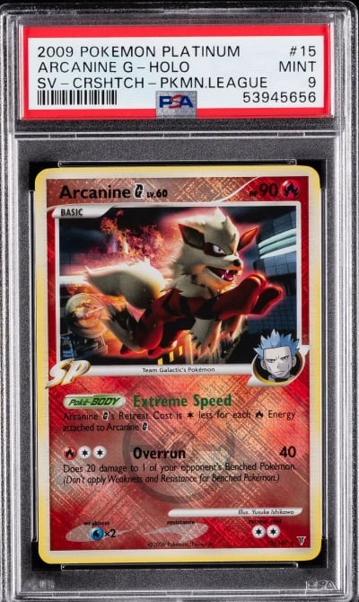 2009 POKEMON PLATINUM SUPREME VICTORS CROSSHATCH #15 ARCANINE G-HOLO PSA 9