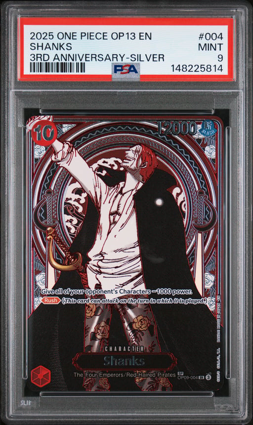2025 ONE PIECE OP13-CARRYING ON HIS WILL 004 SHANKS 3RD ANNIVERSARY-SILVER PSA 9