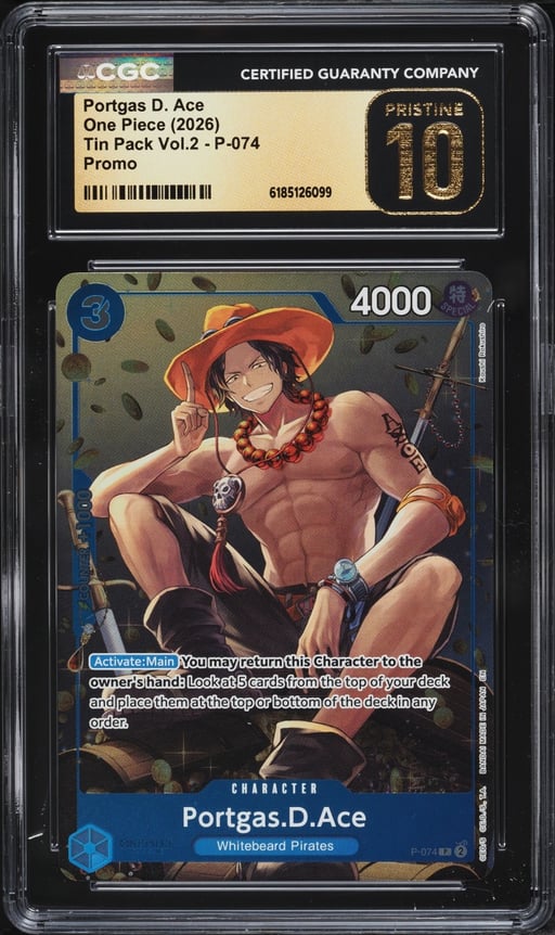 2026 One Piece Promo Tin Pack Vol.2 Portgas D. Ace #P-074 CGC 10 PRISTINE