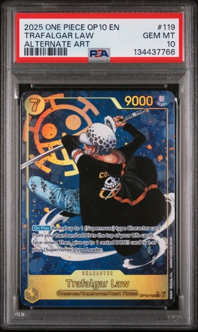 2025 ONE PIECE OP10-ROYAL BLOOD 119 TRAFALGAR LAW ALTERNATE ART PSA 10