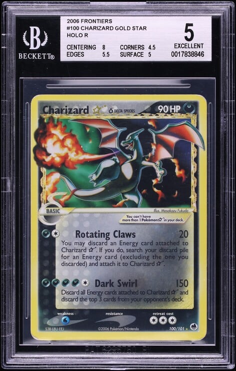 2006 Pokemon EX Dragon Frontiers Holo Charizard Gold Star #100 BGS 5 EX
