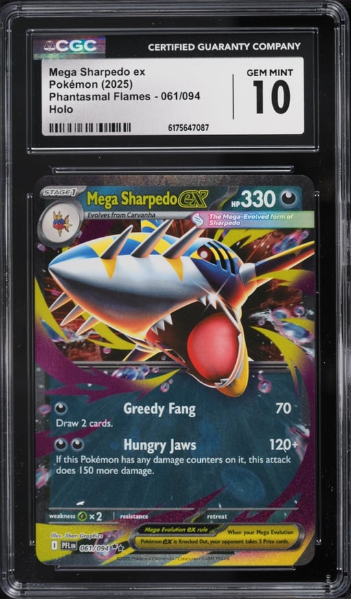 2025 Pokemon Mega Evolution Phantasmal Flames Holo Mega Sharpedo Ex #61 CGC 10 GEM MINT
