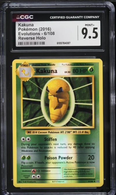 2016 Pokemon XY Evolutions Reverse Holo Kakuna #6 CGC 9.5 MINT+