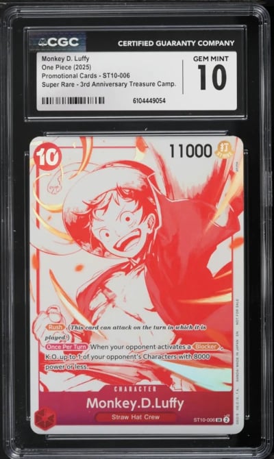 2025 One Piece Promo 3rd Anniversary Treasure SR Monkey D. Luffy #ST10-006 CGC 10 GEM MINT