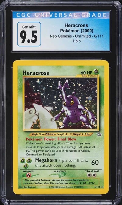 2000 Pokemon Neo Genesis Holo Heracross #6 CGC 9.5 GEM MINT