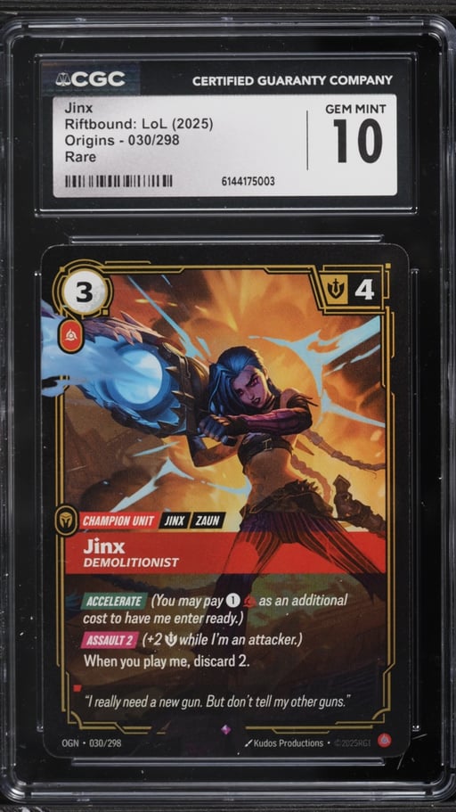 2025 Riftbound League Of Legends LoL Origins Jinx #30 CGC 10 GEM MINT