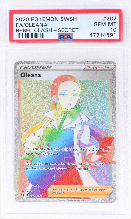 2020 Pokemon Sword and Shield Rebel Clash Secret Rare Oleana #202 PSA 10