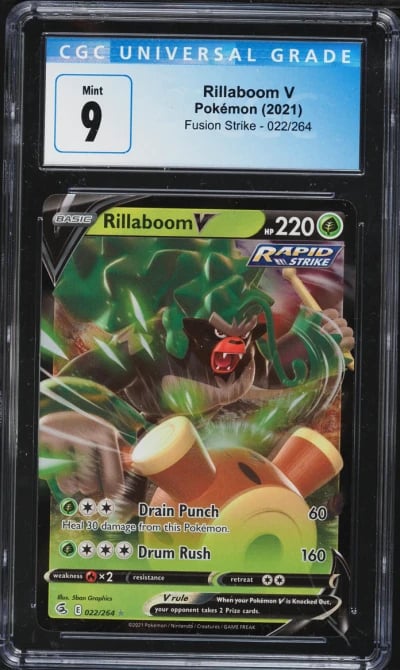 2021 Pokemon Sword & Shield Fusion Strike Full Art Rillaboom V #22 CGC 9 MINT