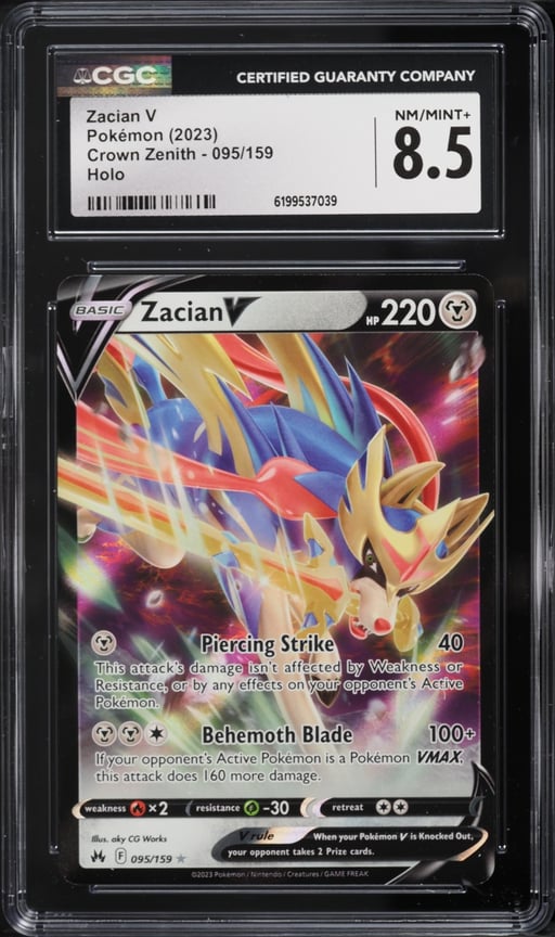 2023 Pokemon Sword & Shield Crown Zenith Holo Zacian V #95 CGC 8.5 NM-MT+