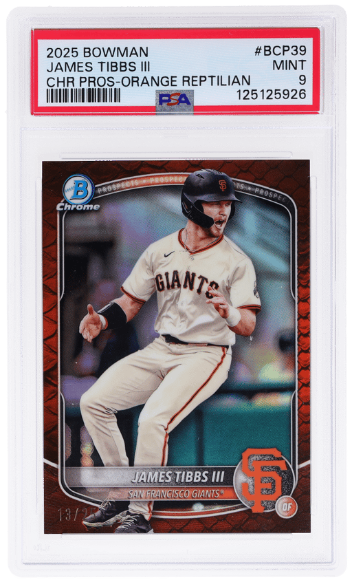 2025 Bowman Chrome Prospect Orange Reptilian Refractor James Tibbs III #BCP-39 13/25 PSA 9