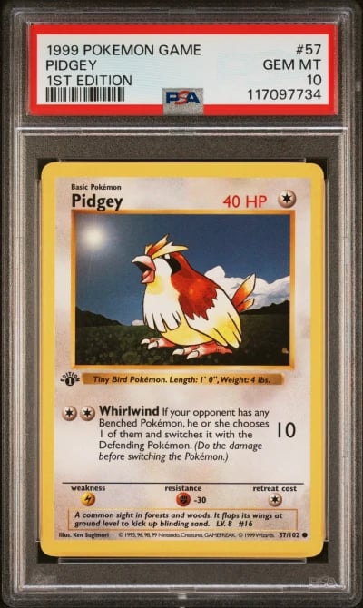 1999 POKEMON BASE SET 1ST EDITION #57 PIDGEY PSA 10