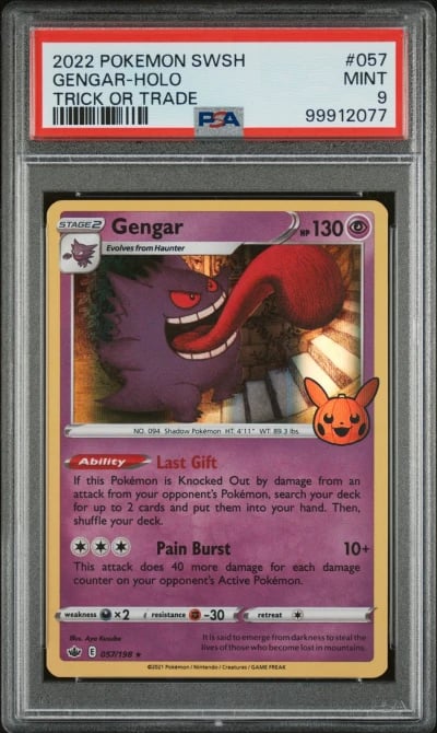 2021 POKEMON SWORD & SHIELD CHILLING REIGN TRICK OR TRADE 2022 GENGAR-HOLO PSA 9