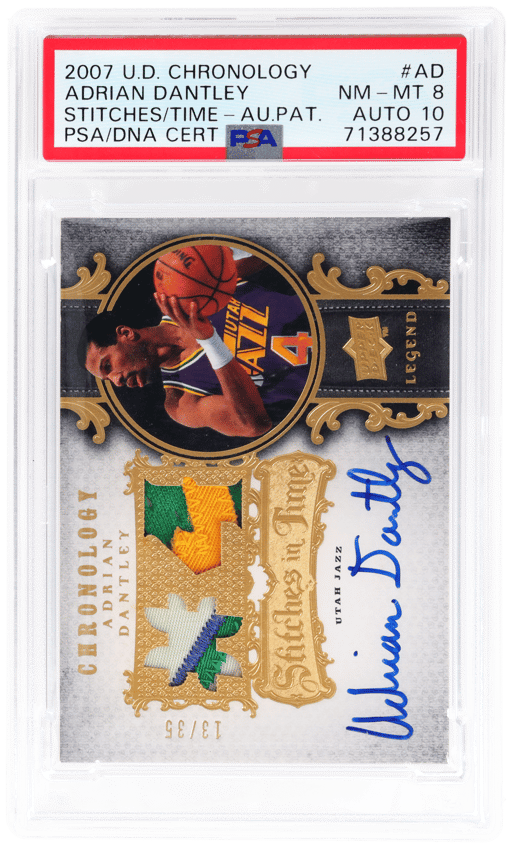 2007 Upper Deck Chronology Stitches In Time Autograph Patch Adrian Dantley #SITAD 13/35 PSA 8