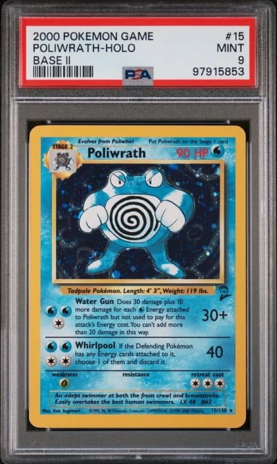 2000 POKEMON BASE SET 2 #15 POLIWRATH-HOLO PSA 9