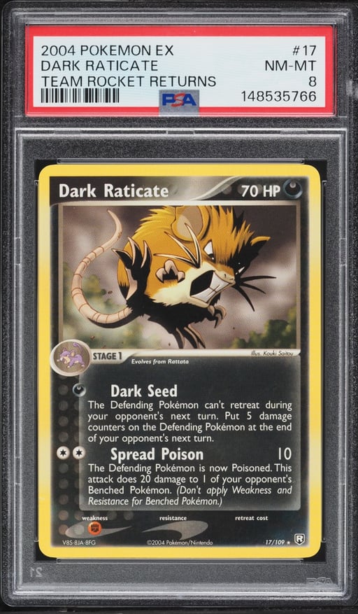2004 Pokemon EX Team Rocket Returns Dark Raticate #17 PSA 8 NM-MT