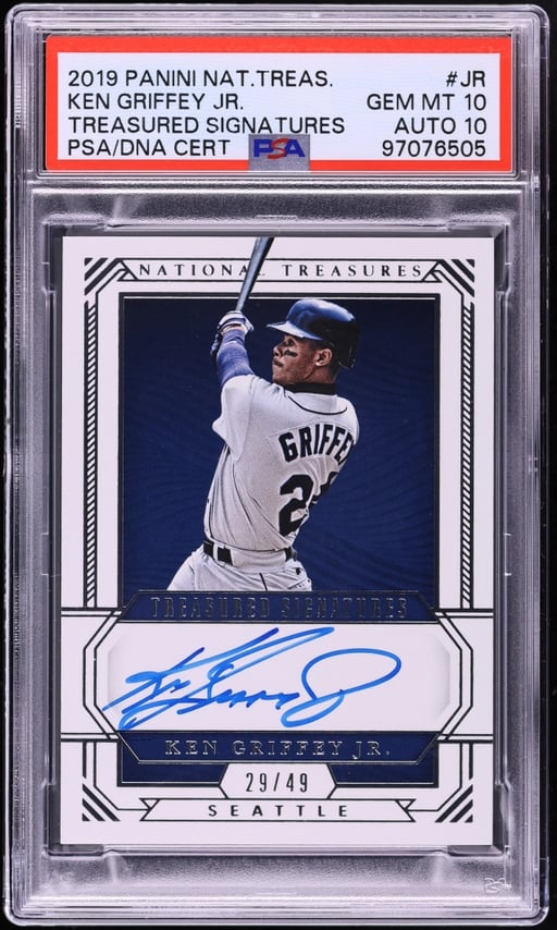 2019 National Treasures Treasured Signatures Ken Griffey Jr. AUTO DNA 10 /49 #JR PSA 10 GEM