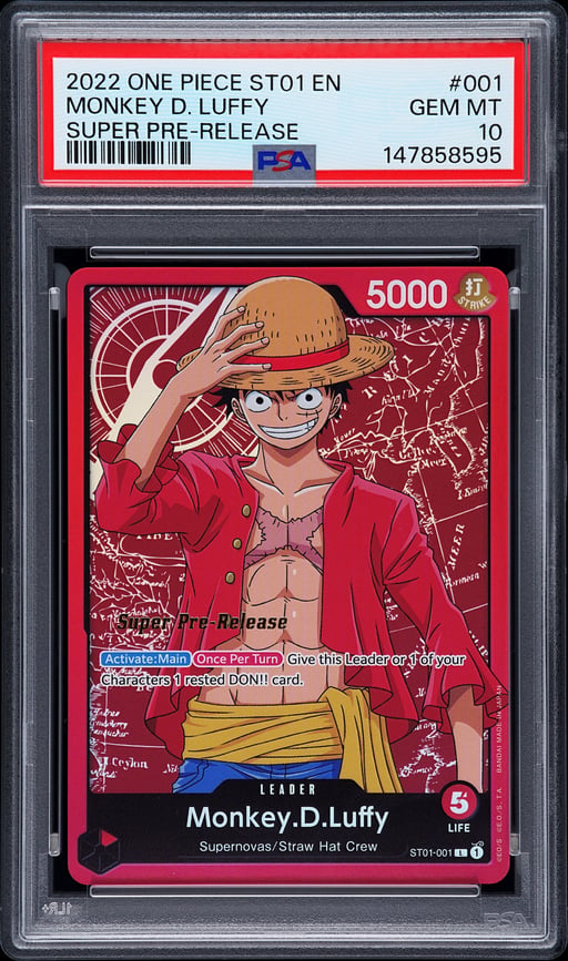 2022 ONE PIECE STARTER DECK ST01-STRAW HAT CREW 001 MONKEY D. LUFFY SUPER PRE-RELEASE PSA 10