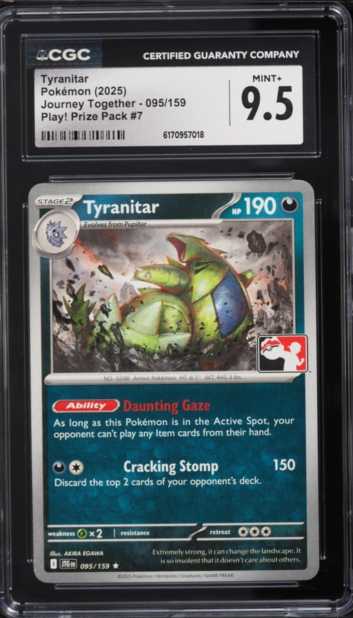 2025 Pokemon Journey Together Play Prize Pack #7 Tyranitar #095 CGC 9.5 MINT+