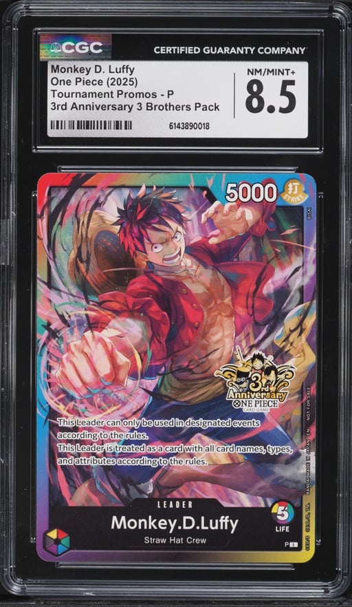 2025 One Piece Promo 3rd Anniversary 3 Brothers Pack Leader Monkey D. Luffy #P CGC 8.5 NM-MT+