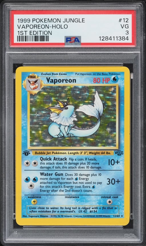 1999 Pokemon Jungle 1st Edition Holo Vaporeon #12 PSA 3 VG