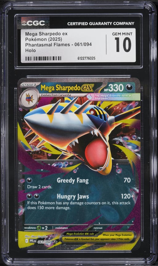 2025 Pokemon Mega Phantasmal Flames Holo Mega Sharpedo ex #61 CGC 10 GEM MINT