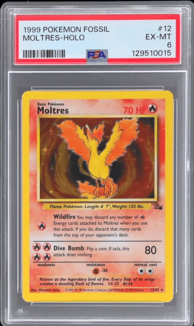 1999 Pokemon Fossil Holo Moltres #12 PSA 6