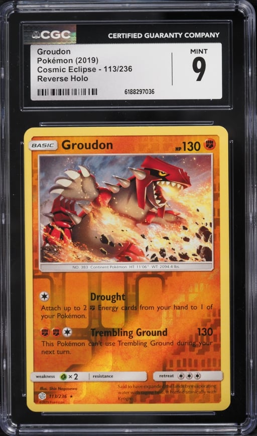 2019 Pokemon Sun & Moon Cosmic Eclipse Reverse Holo Groudon #113 CGC 9 MINT