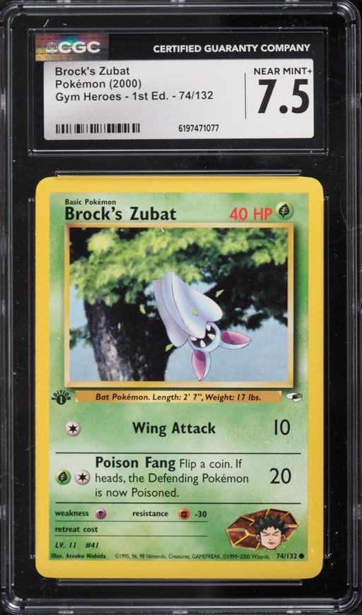 2000 Pokemon Gym Heroes 1st Edition Brock's Zubat #74 CGC 7.5 NRMT+