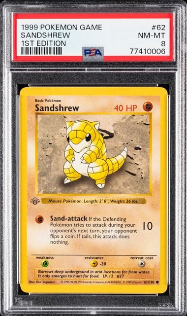 1999 POKEMON GAME #62 SANDSHREW 1ST EDITION PSA 8
