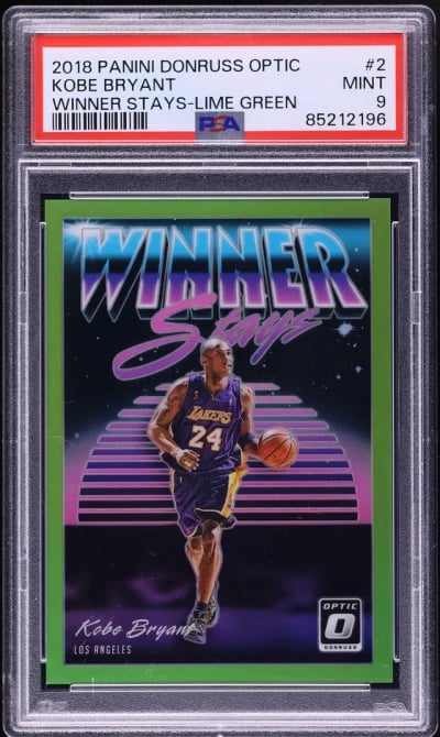2018 Donruss Optic Winner Stays Lime Green Kobe Bryant /149 #2 PSA 9 MINT