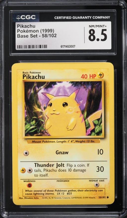 1999 Pokemon Base Set Yellow Cheeks Pikachu #58 CGC 8.5 NM-MT+