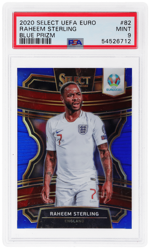 2020 Panini Select UEFA Euro Blue Prizm Raheem Sterling #82 38/225 PSA 9
