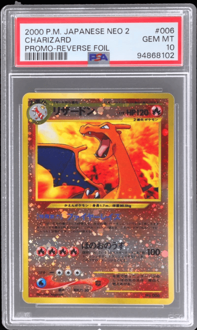 2000 Pokemon Neo 2 Promo Japanese Reverse Holo Charizard #6 PSA 10