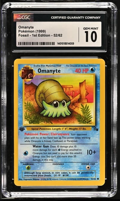 1999 Pokemon Fossil 1st Edition Omanyte #52 CGC 10 GEM MINT