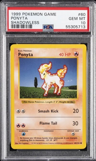 1999 POKEMON BASE SET SHADOWLESS #60 PONYTA PSA 10