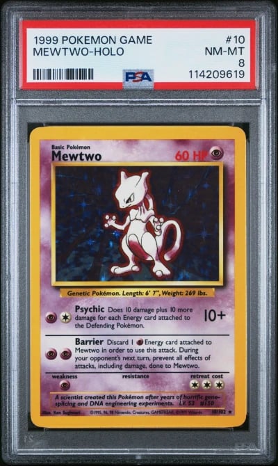 1999 POKEMON BASE SET UNLIMITED #10 MEWTWO-HOLO PSA 8