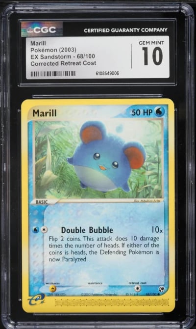 2003 Pokemon EX Sandstorm Corrected Retreat Cost Marill #68 CGC 10 GEM MINT