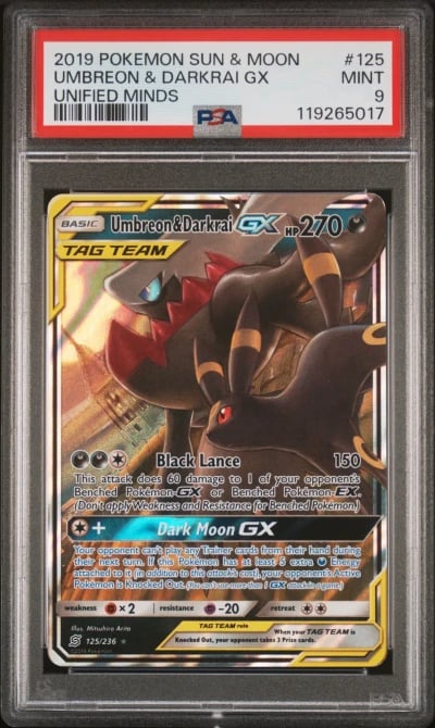 2019 POKEMON SUN & MOON UNIFIED MINDS #125 UMBREON & DARKRAI GX PSA 9