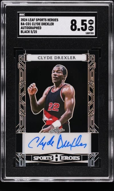 2024 Leaf Sports Heroes Black Clyde Drexler AUTO /25 #BA-CD1 SGC 8.5 NM-MT+