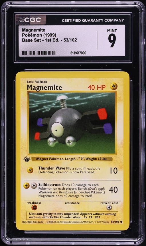 1999 Pokemon Base Set Shadowless 1st Editon Magnemite #53 CGC 9 MINT