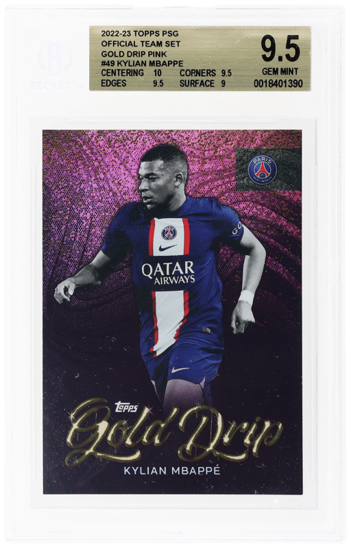 2022 Topps Paris Saint Germain Official Team Set Gold Drip Pink Kylian Mbappe #49 BGS 9.5