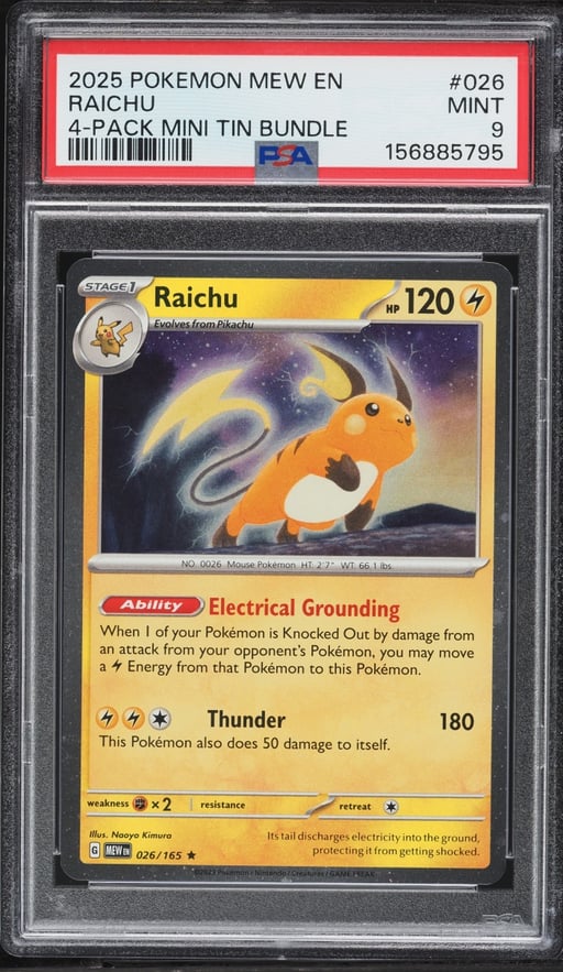 2025 Pokemon Scarlet & Violet 151 Mini Tin Bundle Raichu #26 PSA 9 MINT