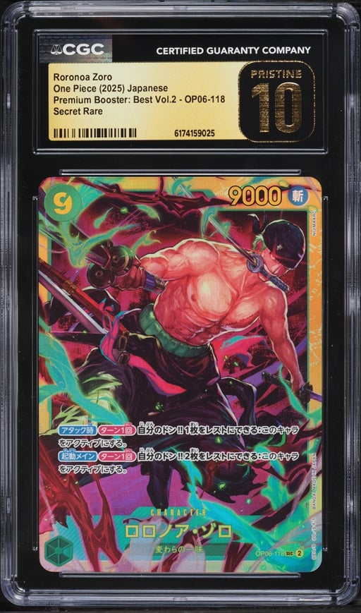 2025 One Piece Japanese Premium Booster Best Vol. 2 SEC Roronoa Zoro #OP06-118 CGC 10 PRISTINE