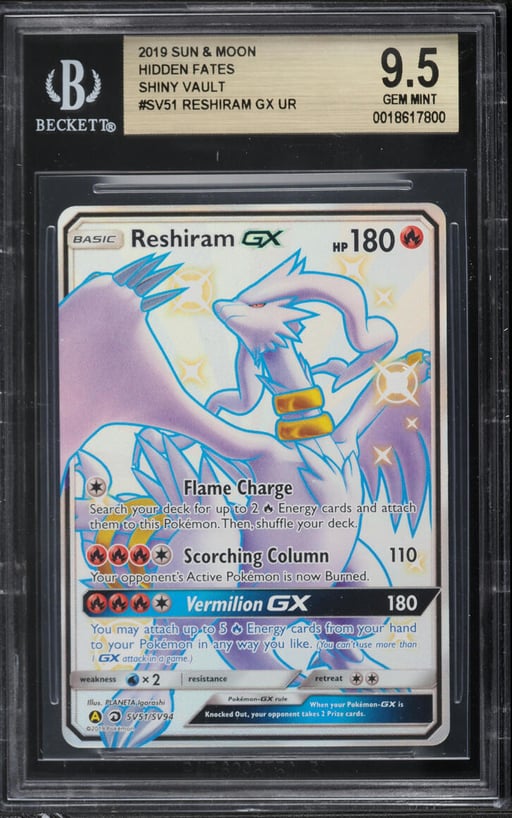 2019 Pokemon Sun & Moon Hidden Fates Full Art Reshiram GX #SV51 BGS 9.5 GEM MINT