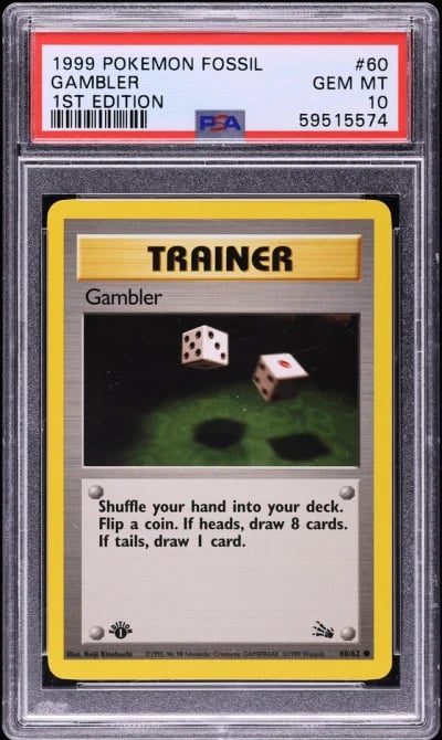 1999 Pokemon Fossil 1st Edition Gambler #60 PSA 10 GEM MINT