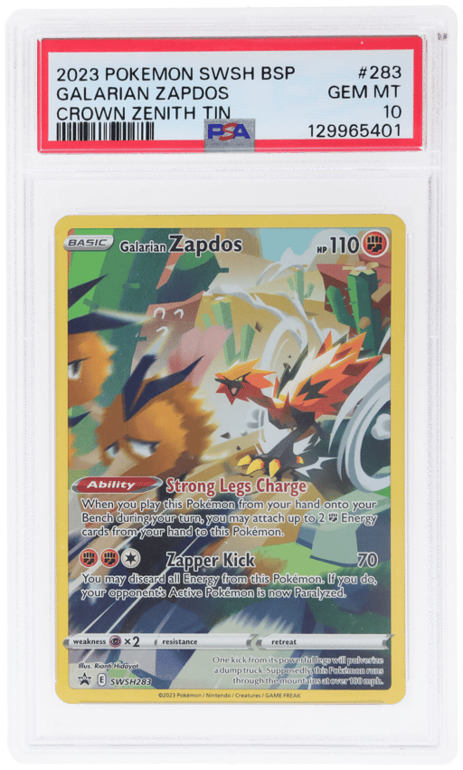 2023 Pokemon Sword and Shield Black Star Promo Crown Zenith Tin Galarian Zapdos #283 PSA 10