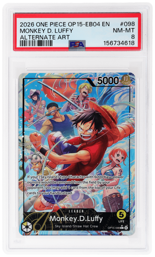 2026 One Piece Card Game Adventures On Kami's Island Alternate Art Monkey D. Luffy #OP15098 PSA 8